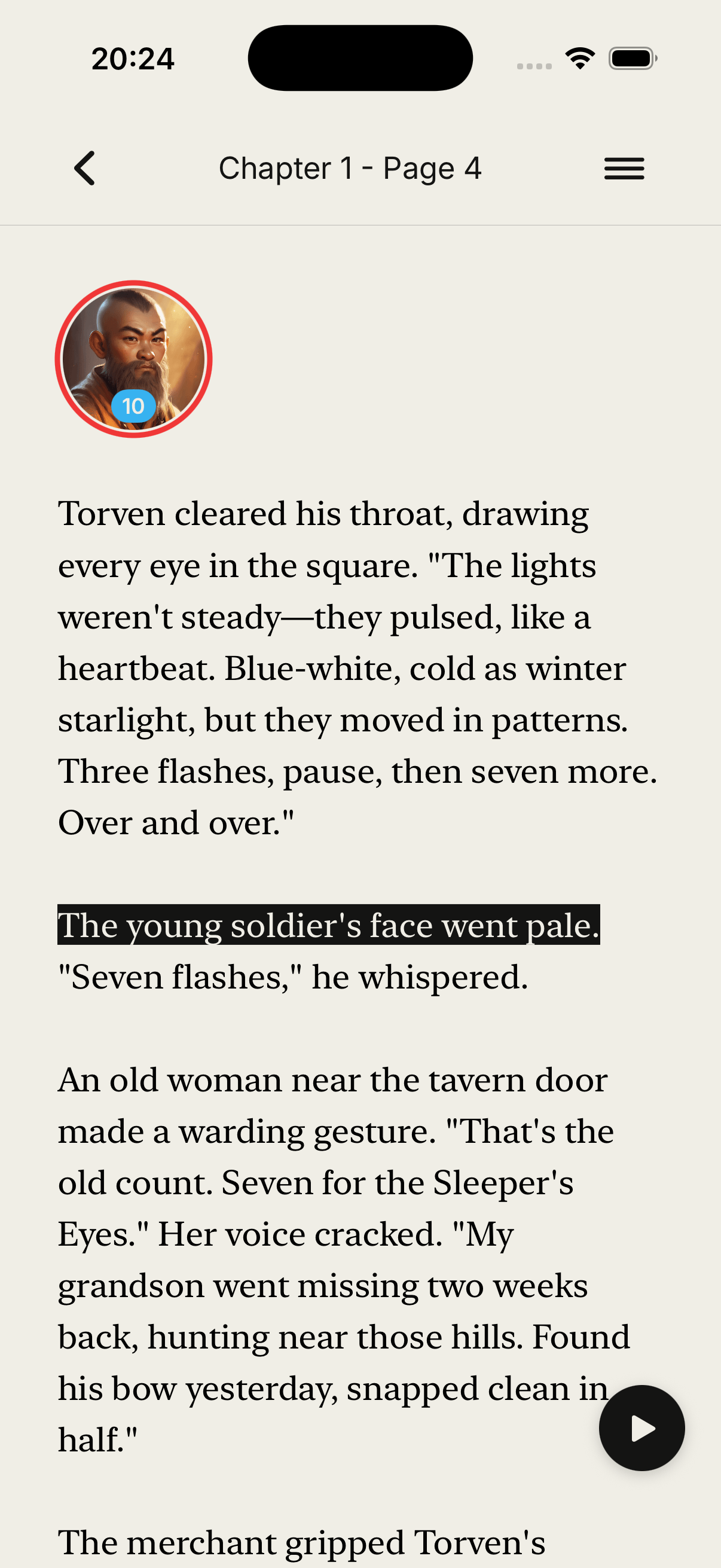 Text-to-speech reading screen